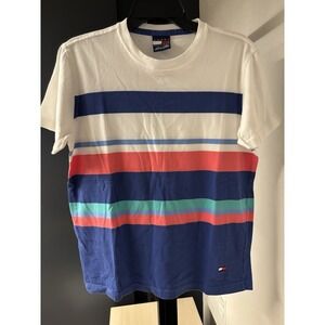 Tommy Hilfiger Vintage Y2K Stripe Tee Men's L Flag Logo 90s Style Streetwear Tai